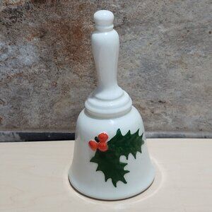 Vintage Christmas Bell Green Holly Leaves Red Berries